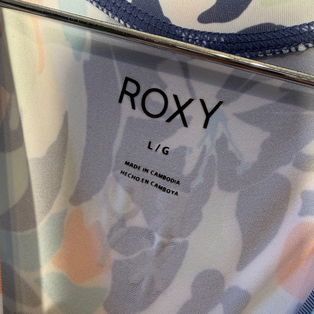 Roxy Womens Long Sleeve Rash Guard UPF 50 Floral Print Blue Mint Large NWT - Picture 4 of 5